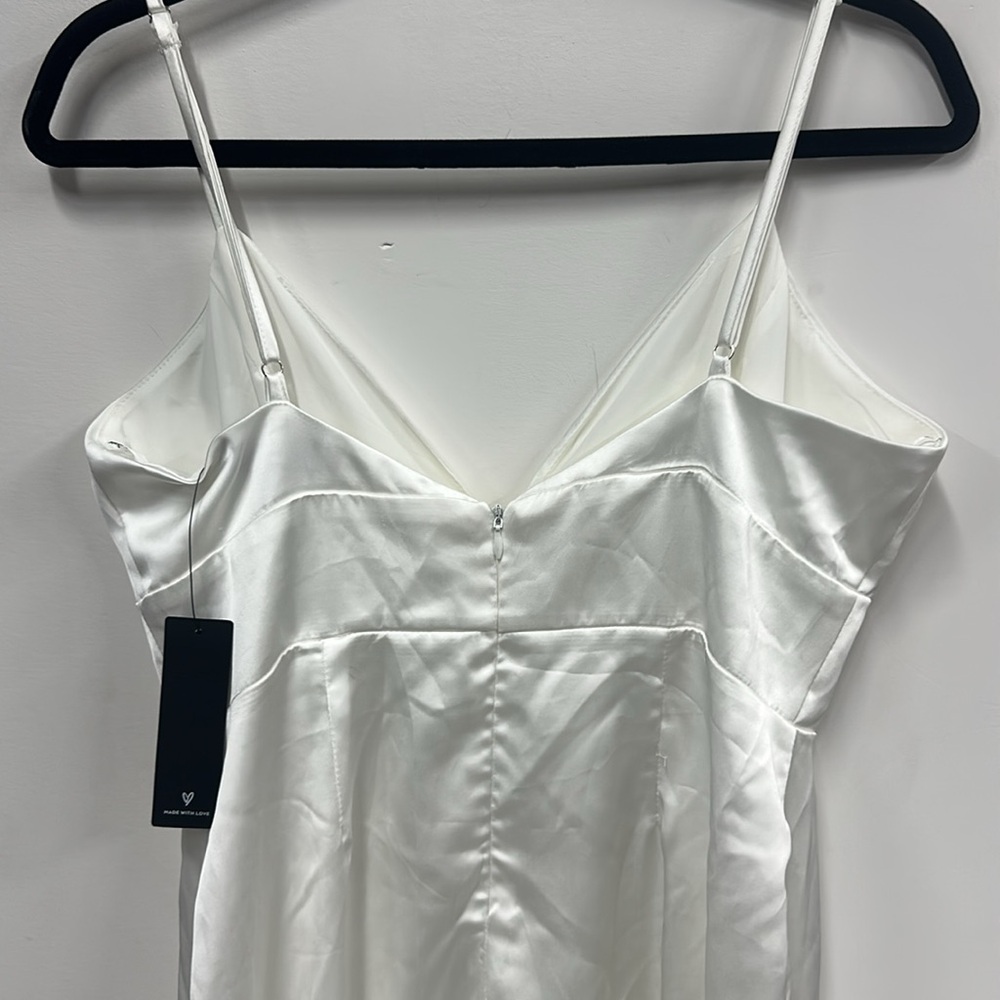 Irresistible Essence White Satin Sleeveless Midi Dress with slit - Lulus L NEW - Picture 10 of 11